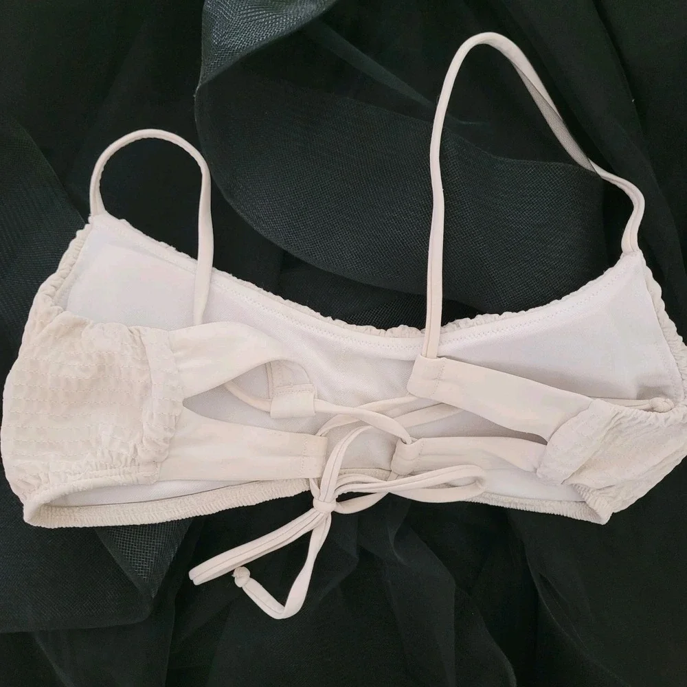 Hollister Swim Top Beige Textured Criss Cross Tie Back Women's Sz M Summer